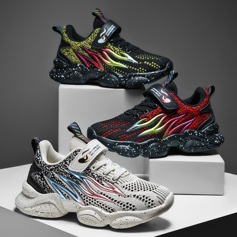 28-38码男童运动鞋秋款新款春秋潮透气网面网鞋火焰时尚耐磨舒适