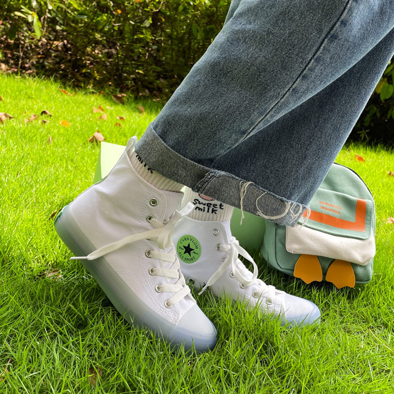 35-40码透明果冻底春秋高帮帆布鞋青少年潮板鞋女生透气休闲小白,女鞋,帆布鞋,淘宝优惠券,粉丝福利购,淘宝优惠卷