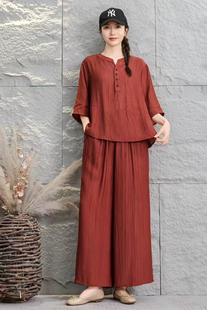 2025夏季新款时尚套装女洋气减龄短袖上衣阔腿裤两件套潮母亲节