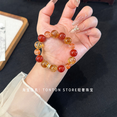 天然红胶花水晶招财手链女款