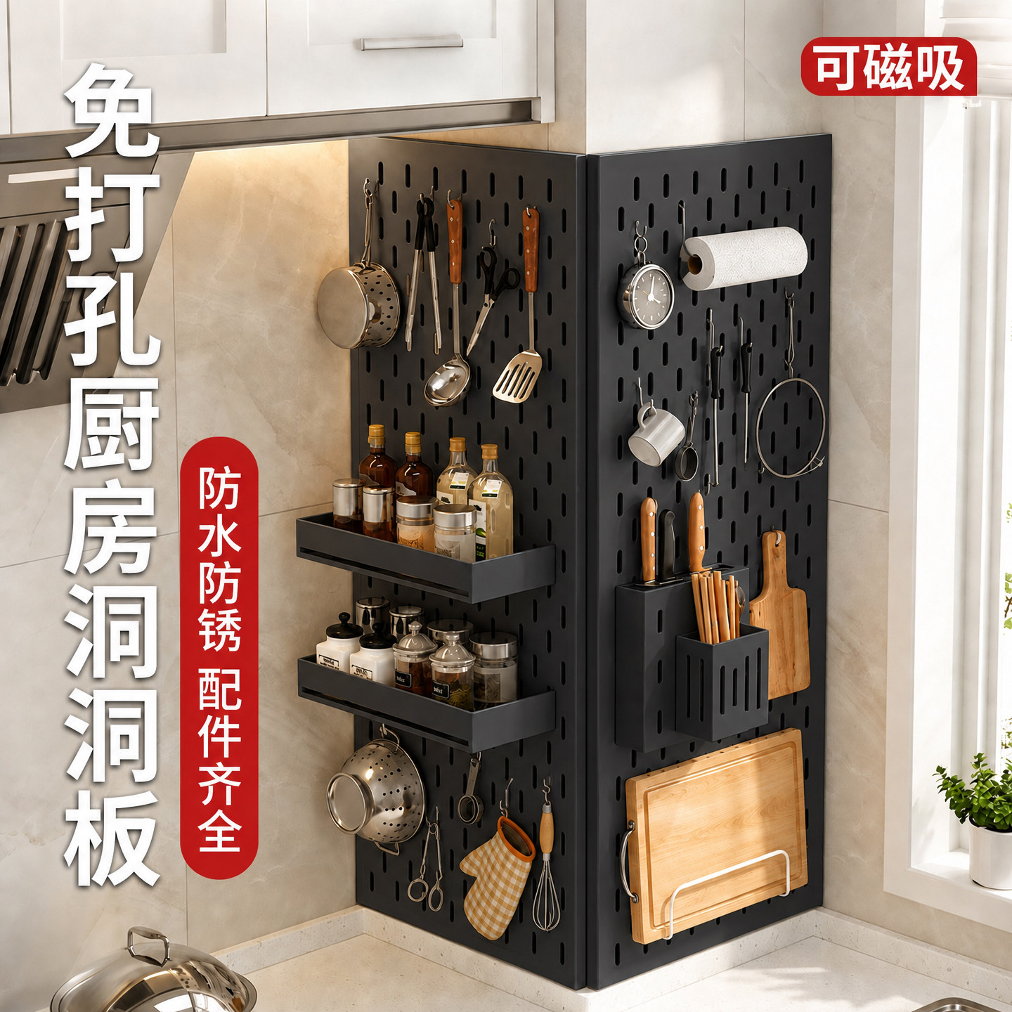 厨房洞洞板置物架免打孔磁吸定制图片