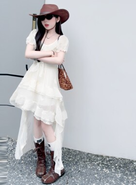 女童连衣裙夏装2026新款儿童法式泡泡袖公主裙中大童长款燕尾裙子