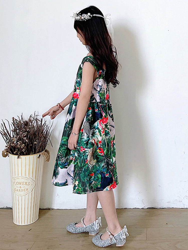 Foreign trade high-end children's clothing children's dress 2023 new summer girls baby elephant forest printed skirt children's dress