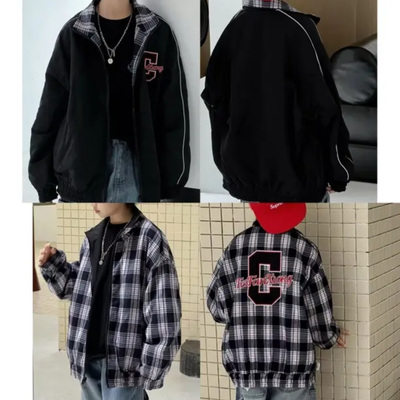 3.10 非凡X儿童黑色双面穿网格外套5069