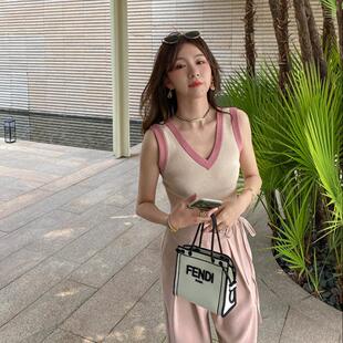 Colours V领弹力针织内搭外穿拼色吊带背心女 2024夏Four 张涩涩