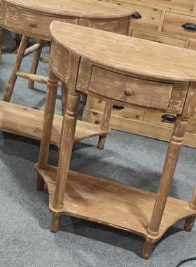 中古风半圆玄关桌复古风咖啡馆民宿走廊玄关台半圆桌靠墙化妆桌