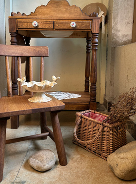 全实木温莎椅 中古风客厅茶几矮凳换鞋凳 儿童写字学习靠背小椅子