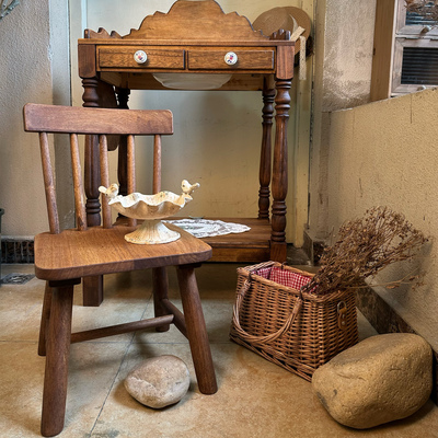 全实木温莎椅 中古风客厅茶几矮凳换鞋凳 儿童写字学习靠背小椅子