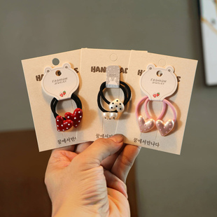 儿童发绳宝宝发饰黑白波点爱心发圈高级感女童扎发不伤发皮筋发饰