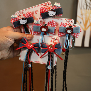 儿童假发辫子发夹女童kt猫牛仔蓝蝴蝶结2025编发飘带发卡头饰发饰