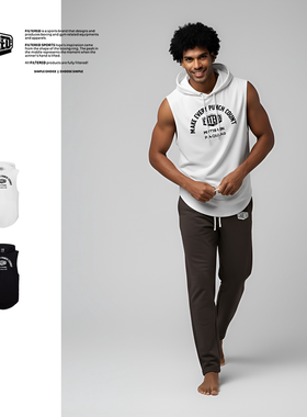 FILTERED拳击训练服黑色连帽无袖T恤男春季透气宽松运动坎肩背心