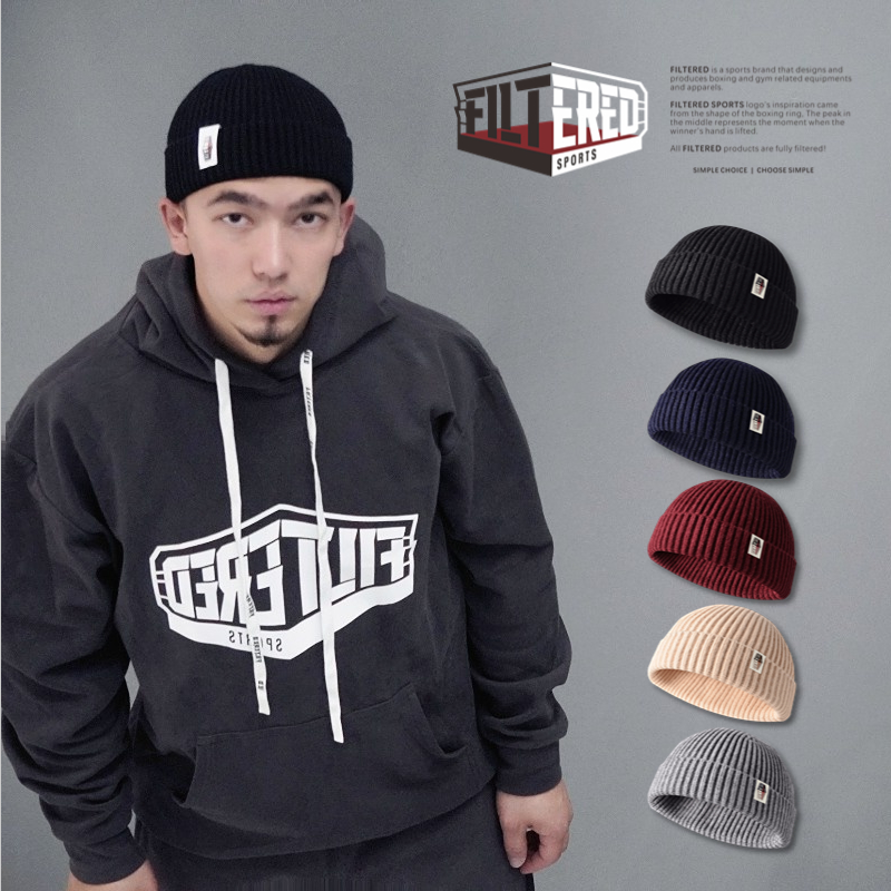 FILTERED冬季毛线帽秋冬毛线瓜皮冷帽运动拳击黑灰男女防风针织帽