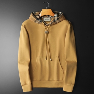 F6077-27032-P125 2025新款秋冬男士连帽大码卫衣打底衫 卡其色，男装T恤，钱塘6077