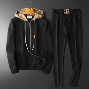 F6077 T060 P280 2025新款秋季卫衣长裤运动休闲套装 黑色-黑底图，男装休闲套装，钱塘6077