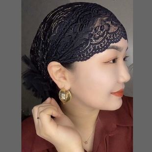 回族女士纱巾薄款蕾丝镂空包头帽妈妈金丝回民遮发帽老年帽头巾帽
