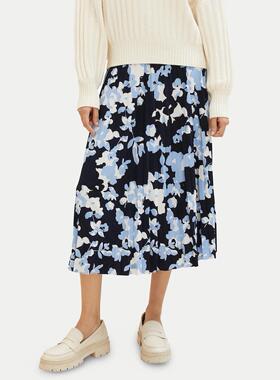 美国单春夏新品松紧弹力腰印花百褶垂坠大A摆休闲优雅半身裙女8