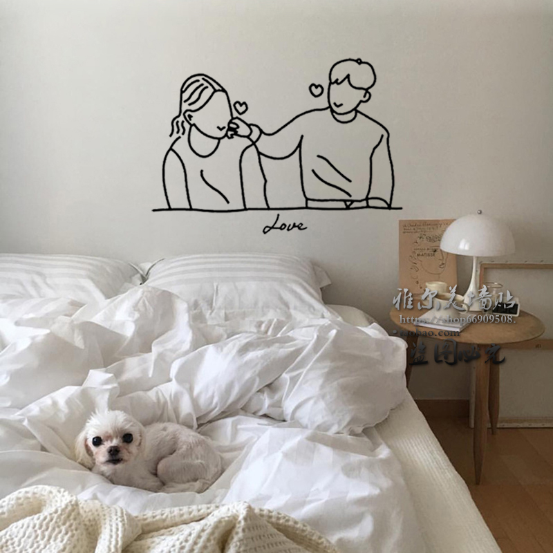 创意墙贴纸卡通情侣人物装饰出租屋防水玻璃窗贴卧室房间墙壁贴画图片