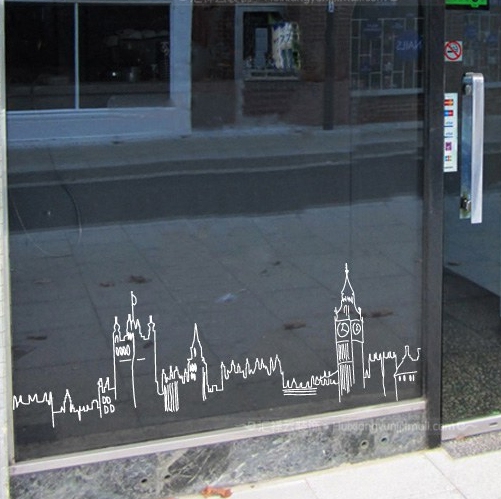 创意墙贴纸蛋糕墙壁咖啡奶茶店个性装饰甜品玻璃门窗贴画伦敦剪影