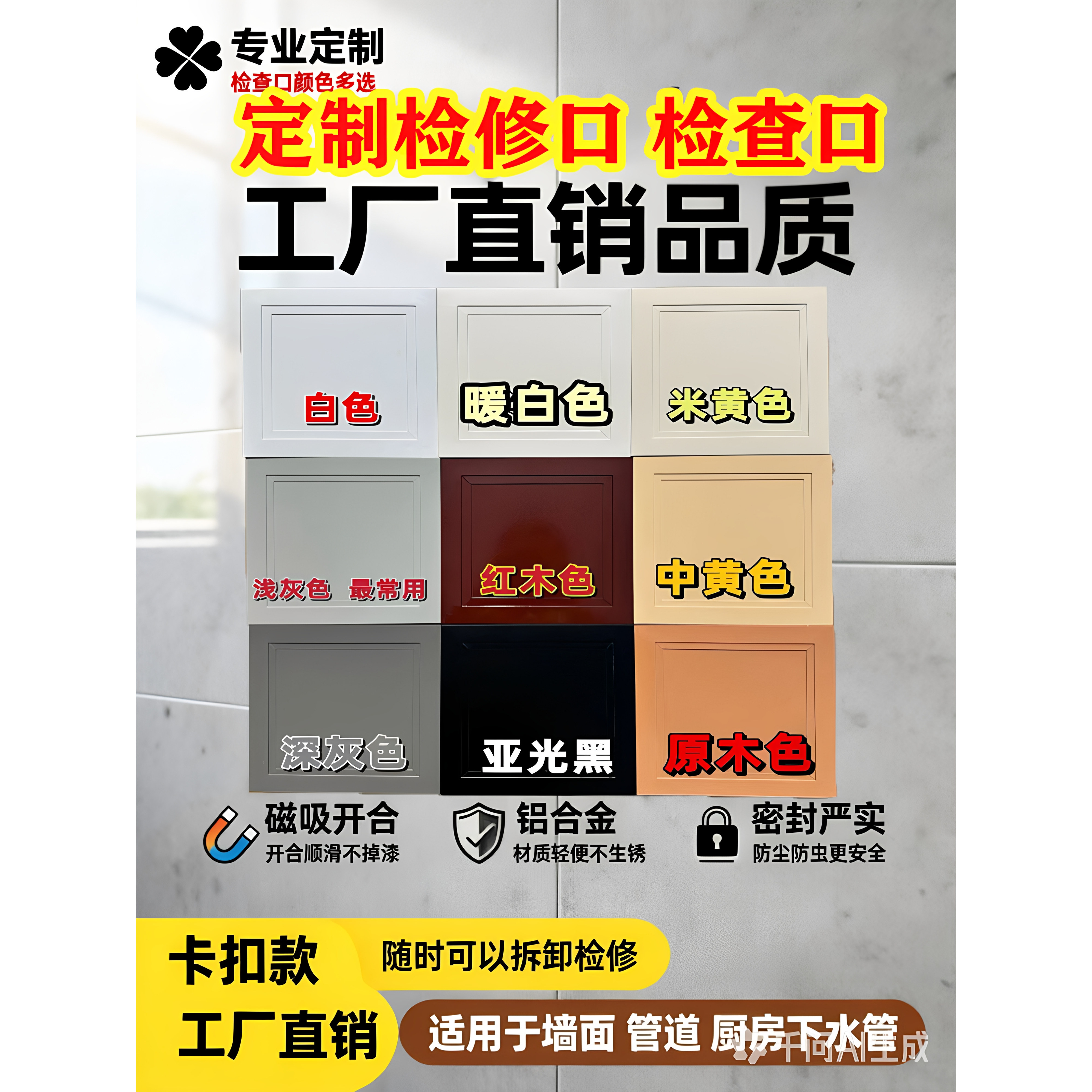 检修口灰色白色定制卫生间吊顶空调检查口黑色下水管道盖板地暖罩