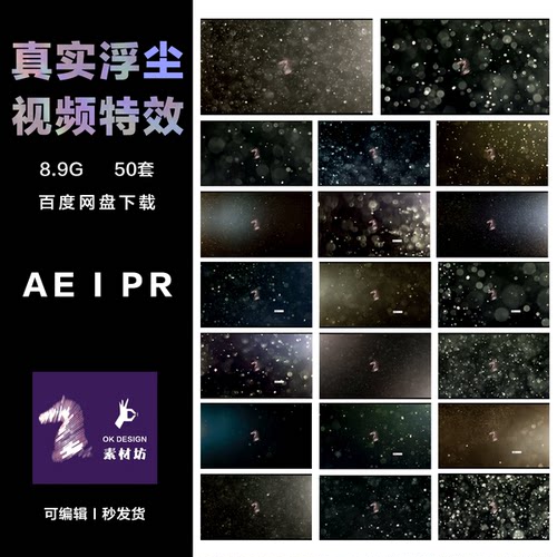 AE I PR特效视频 黑色背景 真实场景浮尘 灰尘通道广告背景转场