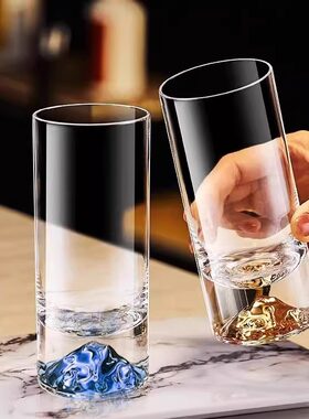家用水晶玻璃水杯奢华金山直身无铅果汁杯耐热牛奶杯办公室泡茶杯