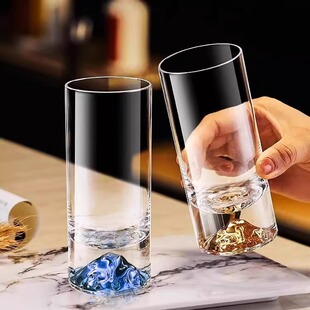 家用水晶玻璃水杯奢华金山直身无铅果汁杯耐热牛奶杯办公室泡茶杯