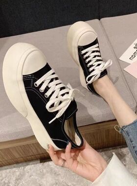 2025春季新款mona张绮贤同款厚底大头鞋ins潮透气松糕板鞋帆布鞋