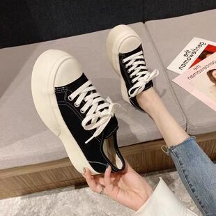 2025春季新款mona张绮贤同款厚底大头鞋ins潮透气松糕板鞋帆布鞋