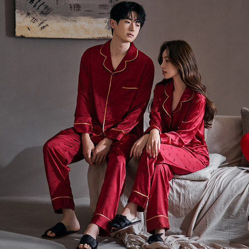 红色结婚睡衣新婚情侣套装真丝