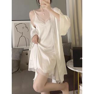 维多利亚睡裙女士性感吊带睡衣真丝睡袍桑蚕丝蕾丝纯欲家居服套装