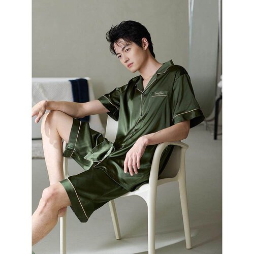 男士夏季桑蚕丝短袖可外穿睡衣