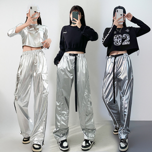 女团演出服新款爵士舞蹈服套装银色打歌服韩舞服装kpop时尚舞台装