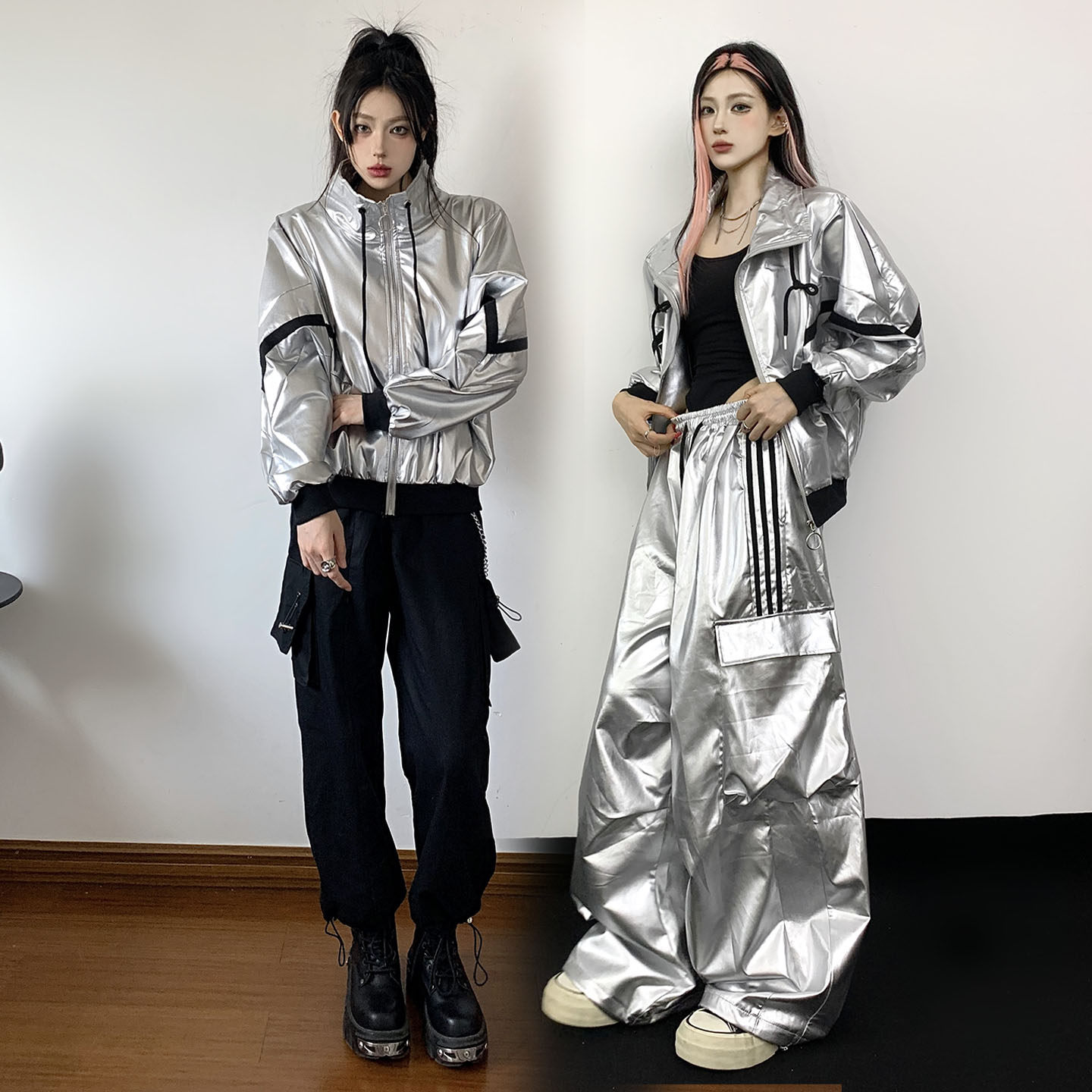 科技感银色外套工装裤表演服DS嘻哈现代舞练舞服kpop女团时尚套装
