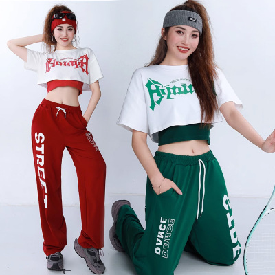 美式热辣妹红色jazz爵士舞蹈kpop女团演出服青春活力穿搭三件套装
