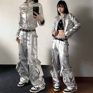 kpop女团打歌表演出服y2k辣妹工装口袋阔口休闲裤hiphop爵士上衣