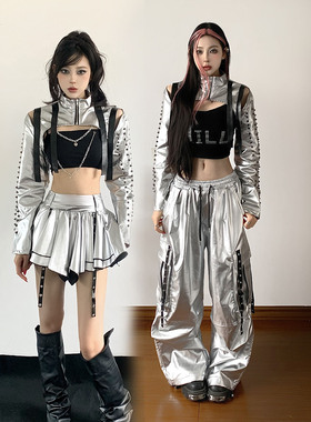 kpop女团银色ai未来科技感服装性感打歌服酒吧gogo夜场演出服套装