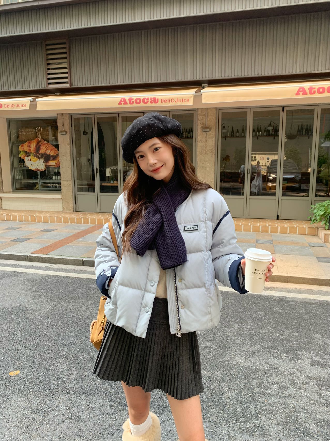 韩版撞色短款羽绒服女2025冬季独特超好看加厚围巾保暖面包服9563