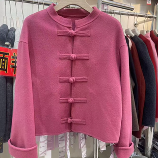 2025秋冬新款双面羊绒大衣女短款小个子圆领盘扣新中式羊毛呢外套