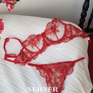 法式蕾丝刺绣内衣女大胸显小无钢圈调整型防下垂不空杯收副乳胸罩