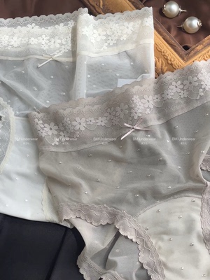 爱之礼法式复古蕾丝半透网纱凉感内裤女中高腰包臀加长纯棉裆性感