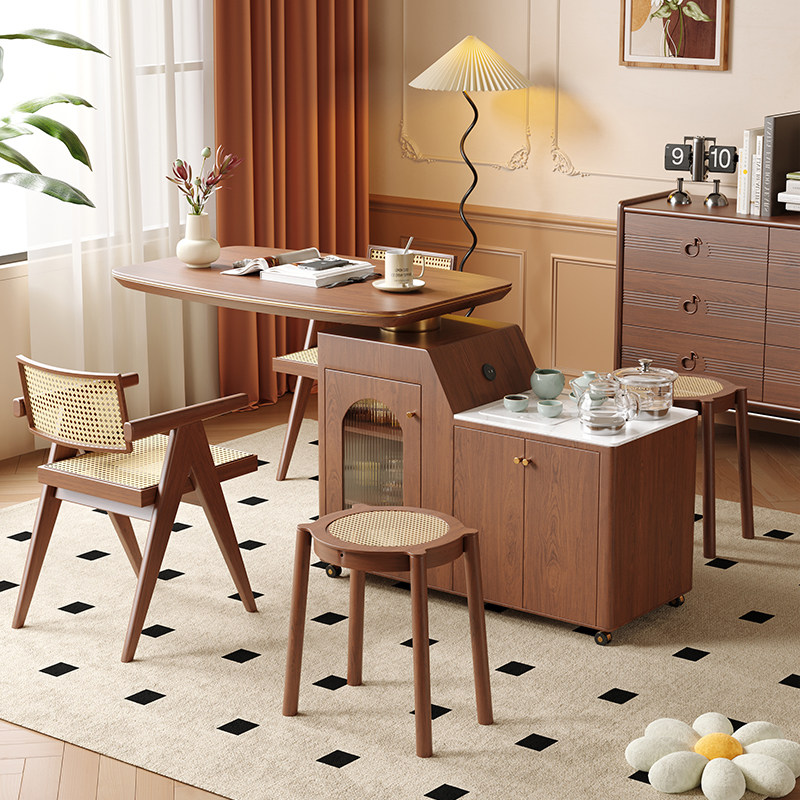 法式实木茶车小户型书房客厅沙发茶台边柜复古风家用阳台移动茶桌