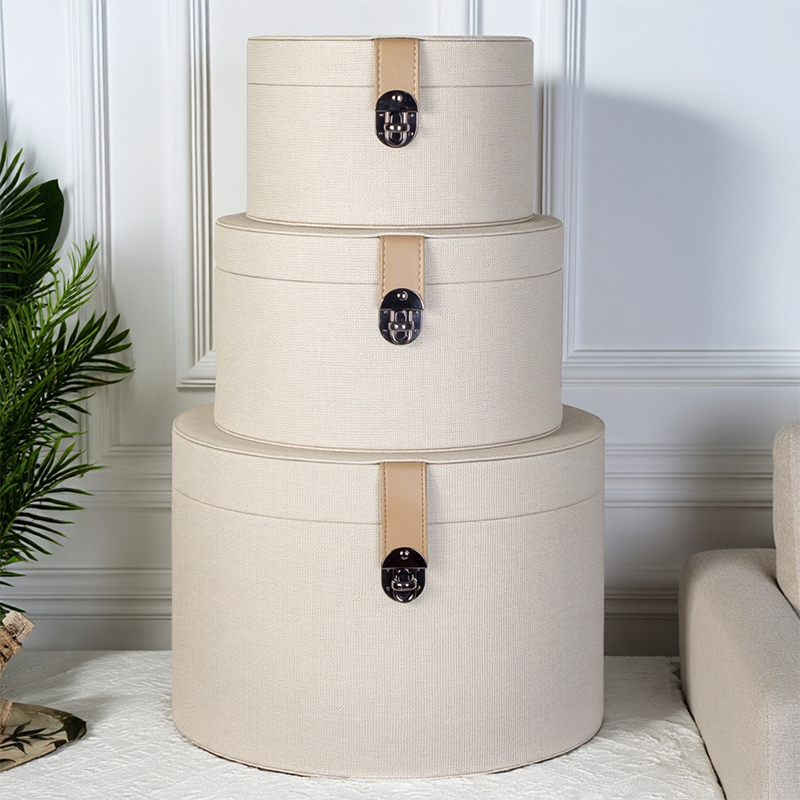 北欧简约样板房圆筒帽子收纳盒大小号储物圆盒软装家居衣帽间摆件