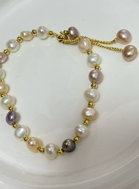 淡水珍珠手链女款ins小众设计手串不规则珍珠手链女生闺蜜礼物