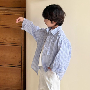 男女中小童日系绣花条纹学院风衬衣 休闲宽松衬衫 cici韩版 儿童春季