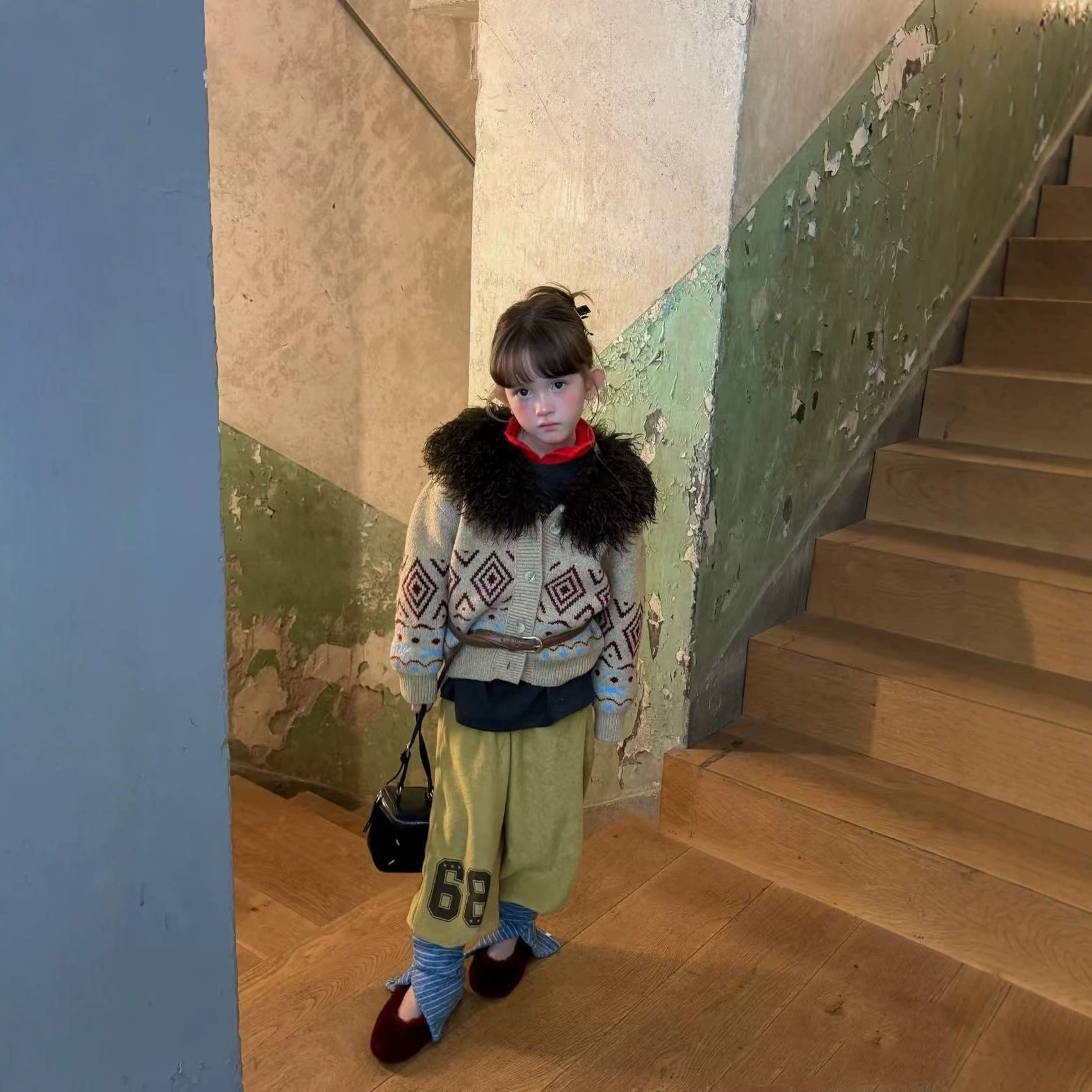 韩版女童2026秋冬新款复古针织毛衣开衫加绒卫裤子秋冬装新款韩系