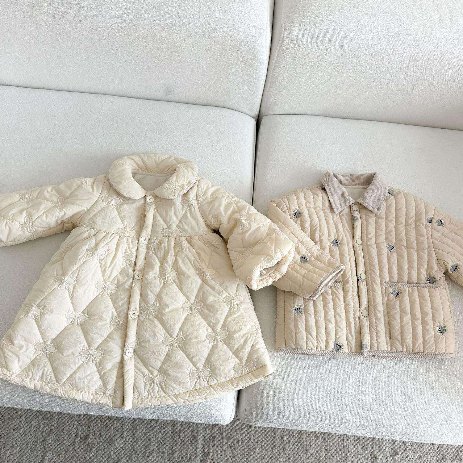 儿童棉衣加绒男童秋冬季女童夹棉连衣裙2026新款宝宝棉服兄妹冬装