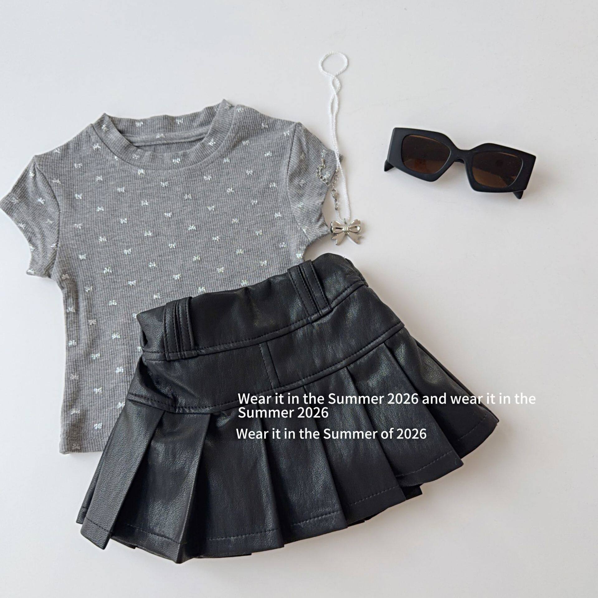 夏季女童韩版印花蝴蝶可爱圆领T恤打底衫上衣韩系夏装纯色百搭修