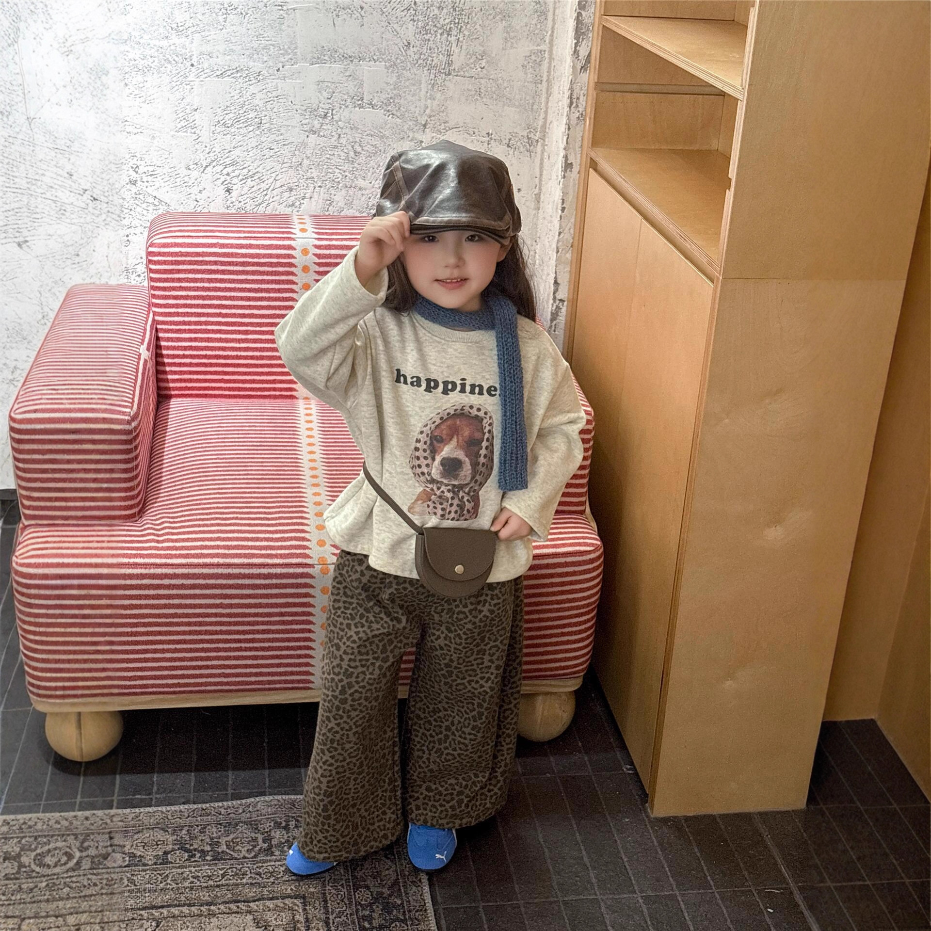 韩系秋冬装女童保暖下装舒适直筒休闲百搭长裤子棉裤新豹纹阔腿裤