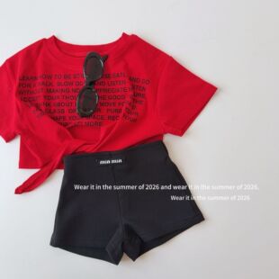 可爱正肩短袖 2025新款 韩版 上衣 休闲百搭女童设计感上衣 辣妹短款