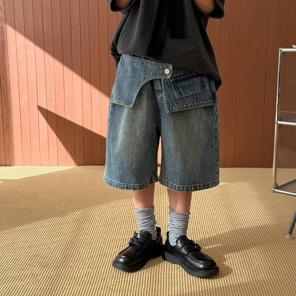 韩系夏童裤2026春季男童女童韩版牛仔拼接五分裤儿童宽松休闲短裤